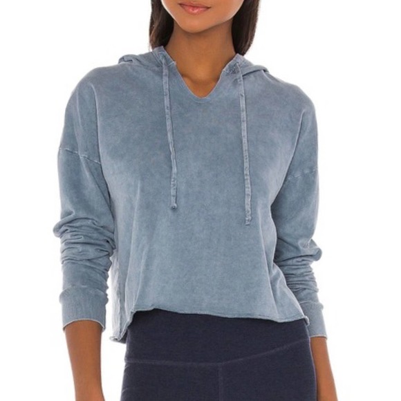 Beyond Yoga Tops - Beyond Yoga Hey Chambray Hoodie Blue Pullover Sweatshirt